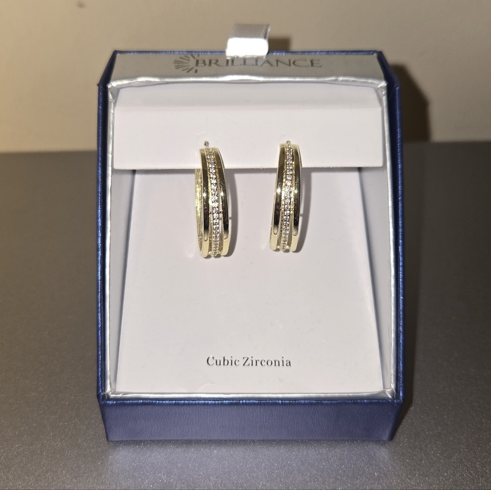 Gold Cubic Zirconia Hoop Earrings